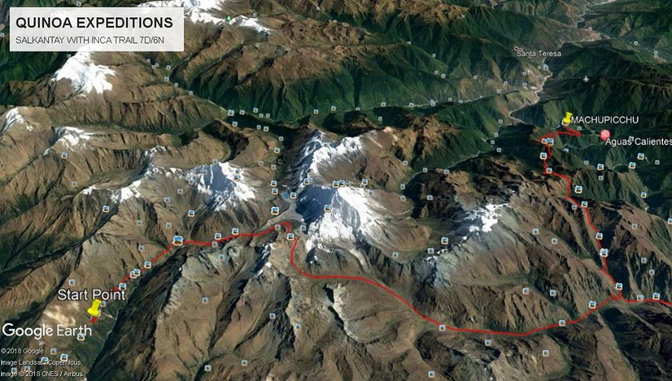 Map  Salkatntay  & Inca Trail 7D | Quinoa Expeditons